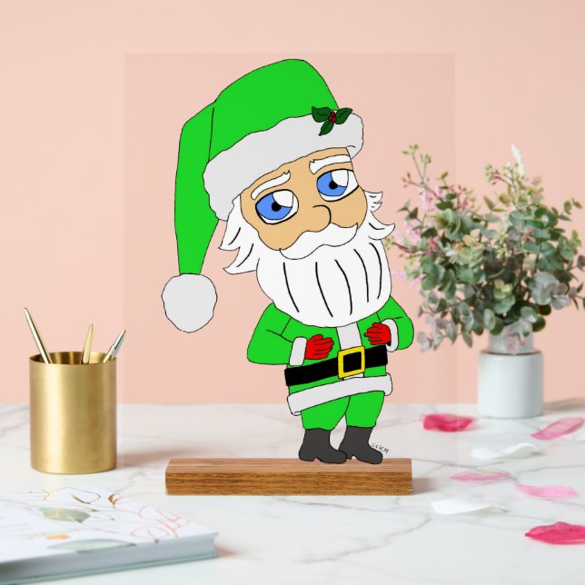 Chibi Santa green suit Acrylschild (Hochzeit)