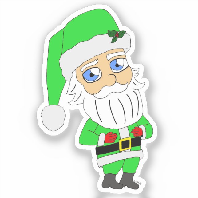 Chibi Santa green suit Aufkleber (Vorderseite)