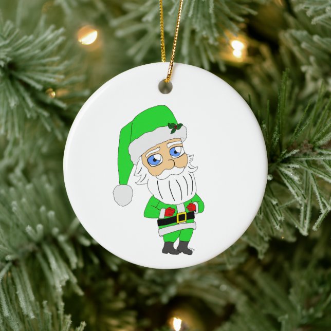 Chibi Santa green suit Keramik Ornament (Baum)