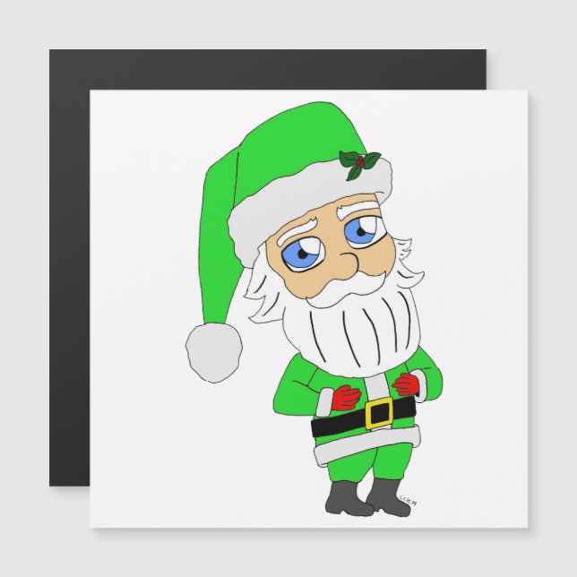 Chibi Santa green suit Magnetkarte (Vorne/Hinten)
