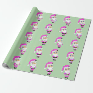 Chibi-Santa im rosa Anzug Geschenkpapier