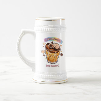 Chibi Siamkatze schlafend auf Kaffee Bierglas