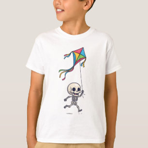 Chibi-Skelett fliegt bunte Kite für Kinder T-Shirt