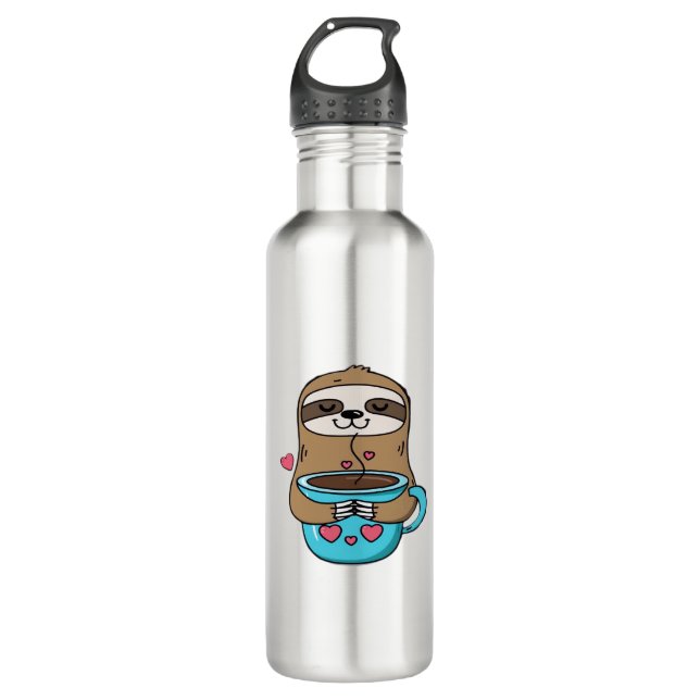 Chibi Sloth Coffee Lover - Niedlich Kawaii Sloth H Edelstahlflasche (Vorderseite)