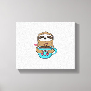 Chibi Sloth Coffee Lover - Niedlich Kawaii Sloth H Leinwanddruck