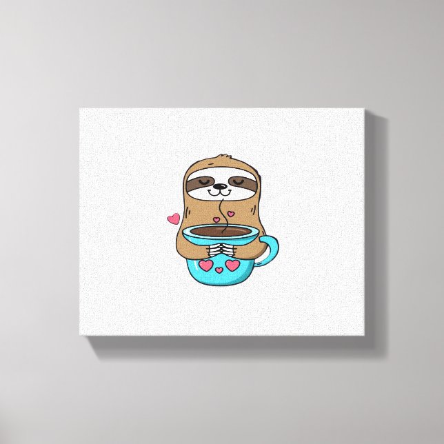 Chibi Sloth Coffee Lover - Niedlich Kawaii Sloth H Leinwanddruck (Vorderseite)