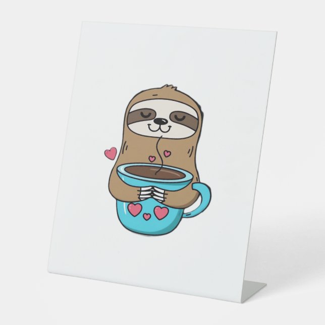 Chibi Sloth Coffee Lover - Niedlich Kawaii Sloth H Sockelschild (Vorderseite)