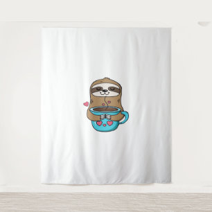 Chibi Sloth Coffee Lover - Niedlich Kawaii Sloth H Wandteppich