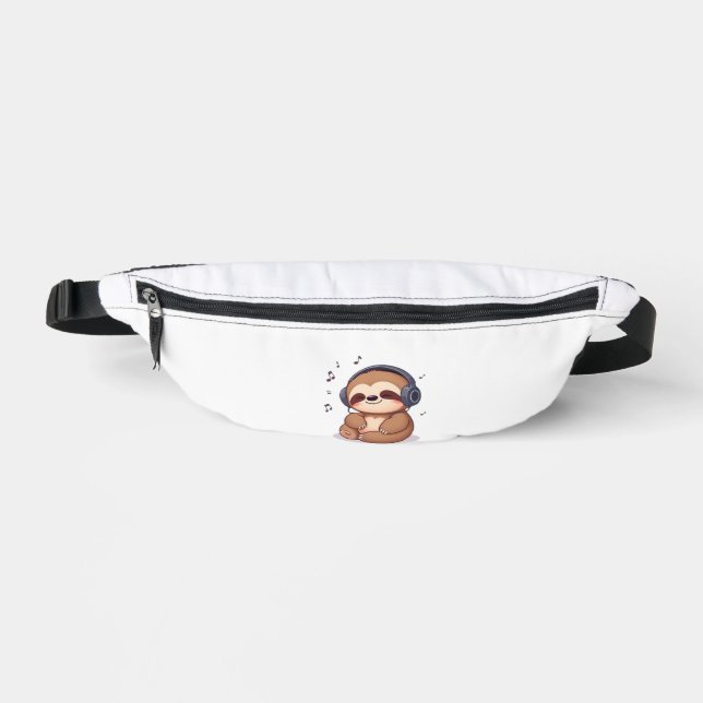 Chibi Sloth with Headphones � Cute Kawaii Relaxing Bauchtasche (Vorderseite)