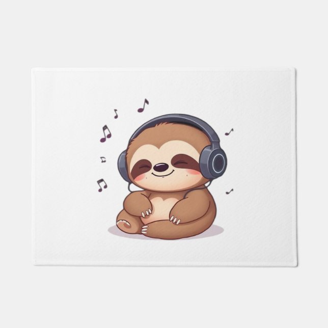 Chibi Sloth with Headphones � Cute Kawaii Relaxing Fußmatte (Vorderseite)