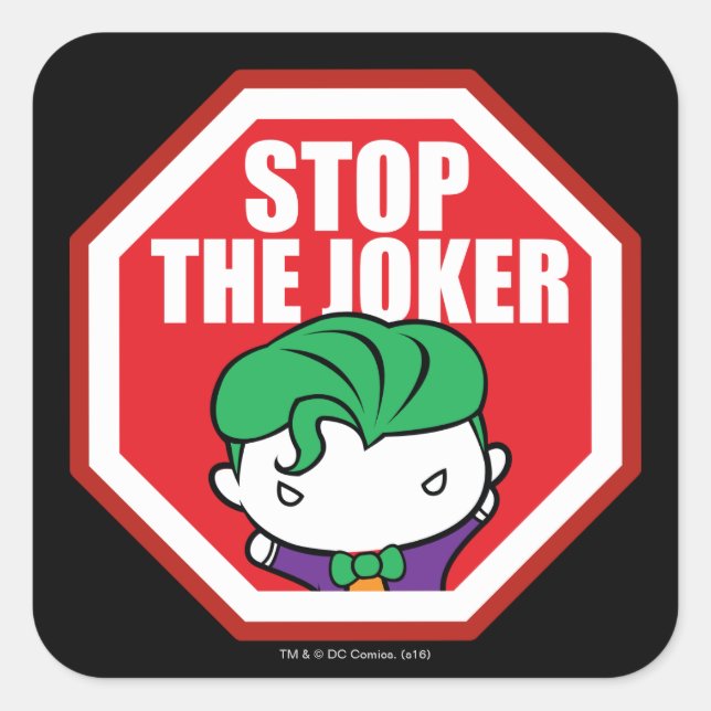 Chibi "Stopp the Joker" Unterschrift Quadratischer Aufkleber (Vorderseite)