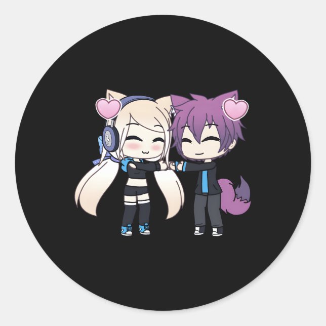 Chibi Style Kawaii Anime und Er Runder Aufkleber (Vorderseite)