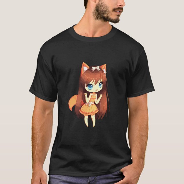 Chibi Style Kawaii Japanisches Anime Girl mit Fox  T-Shirt (Vorderseite)