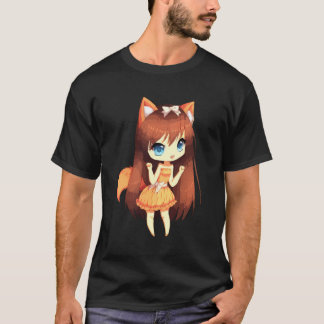 Chibi Style Kawaii Japanisches Anime Girl mit Fox T-Shirt