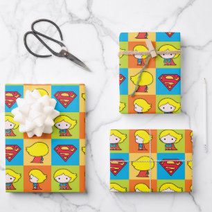 Chibi Supergirl Character Umrundung Geschenkpapier Set