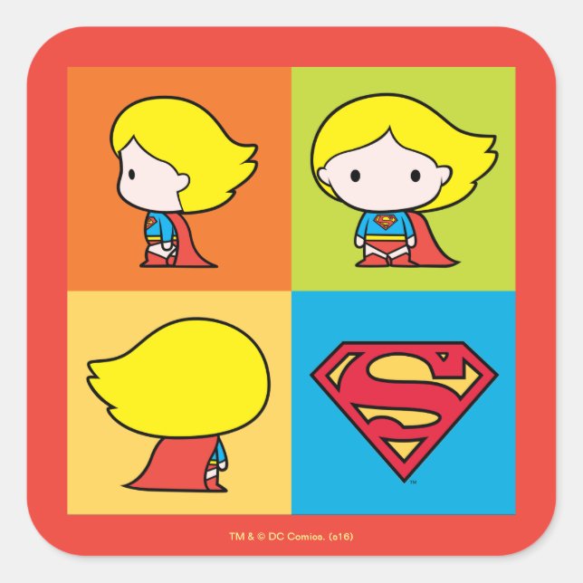 Chibi Supergirl Character Umrundung Quadratischer Aufkleber (Vorderseite)