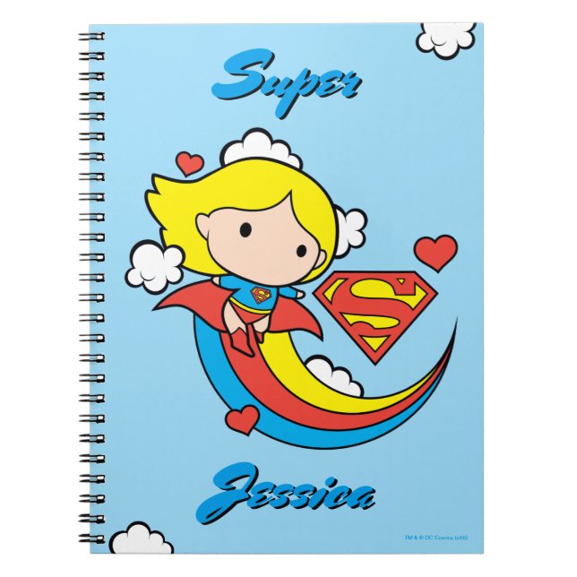 Chibi Supergirl Flying Rainbow Notizblock (Vorderseite)