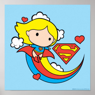 Chibi Supergirl Flying Rainbow Poster