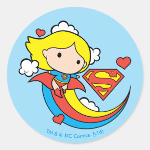 Chibi Supergirl Flying Rainbow Runder Aufkleber