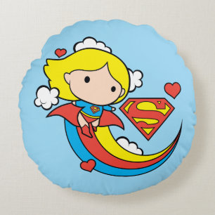 Chibi Supergirl Flying Rainbow Rundes Kissen