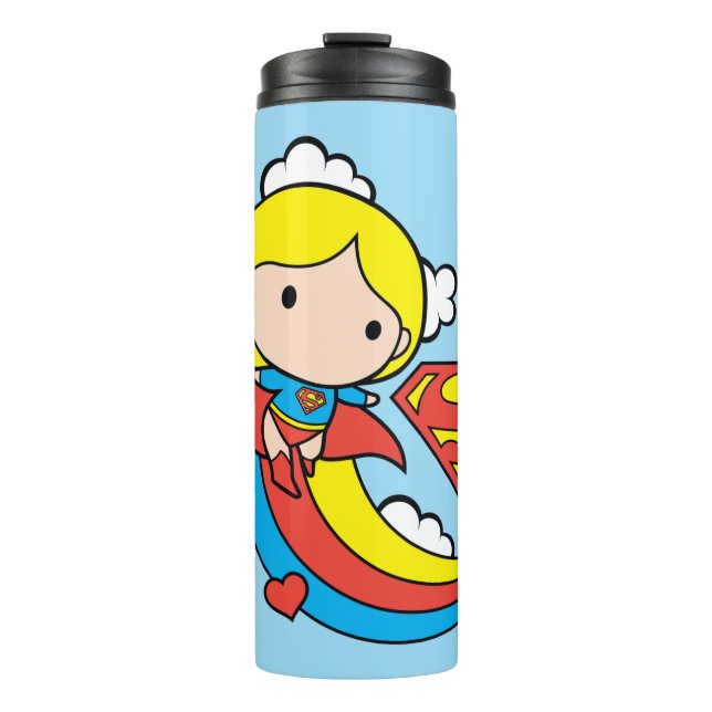 Chibi Supergirl Flying Rainbow Thermosbecher (Vorderseite)