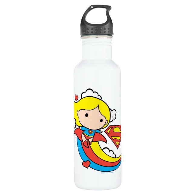 Chibi Supergirl Flying Rainbow Trinkflasche (Vorderseite)
