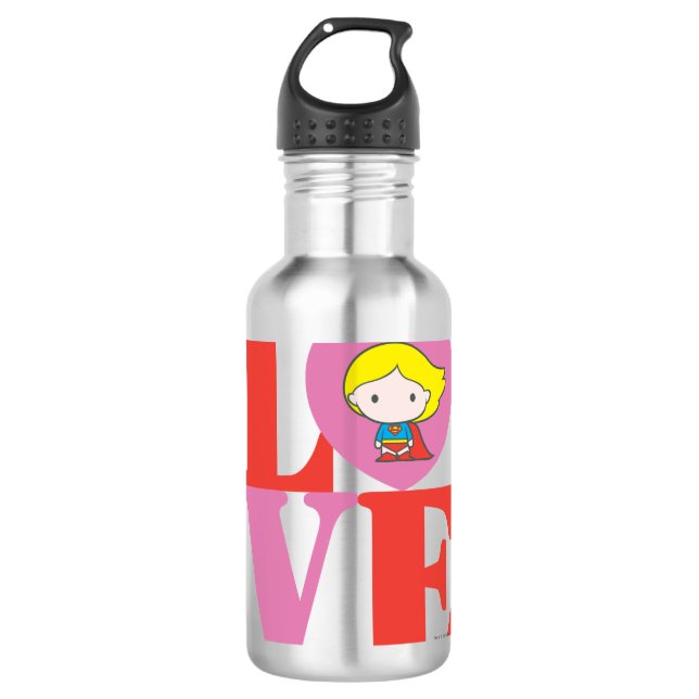 Chibi Supergirl-LIEBE Edelstahlflasche (Vorderseite)