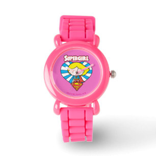 Chibi Supergirl Sternexplosion Herz und Logo Armbanduhr