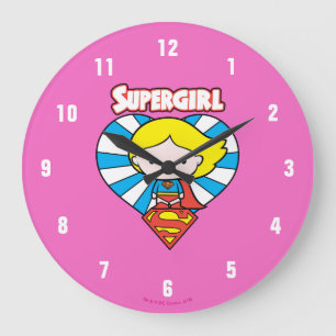 Chibi Supergirl Sternexplosion Herz und Logo Große Wanduhr