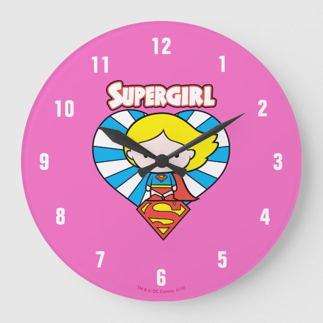 Chibi Supergirl Sternexplosion Herz und Logo Große Wanduhr (Vorderseite)