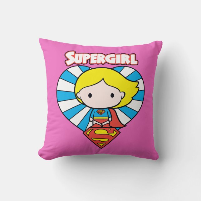 Chibi Supergirl Sternexplosion Herz und Logo Kissen (Vorderseite)