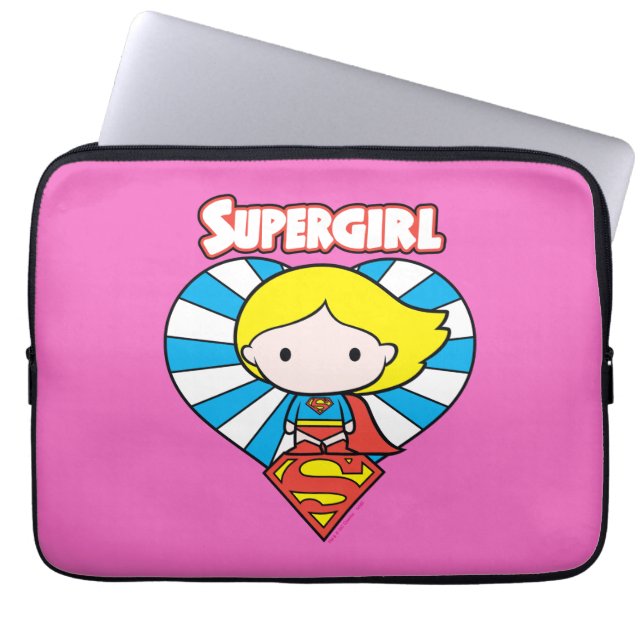 Chibi Supergirl Sternexplosion Herz und Logo Laptopschutzhülle (Vorderseite)
