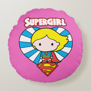 Chibi Supergirl Sternexplosion Herz und Logo Rundes Kissen