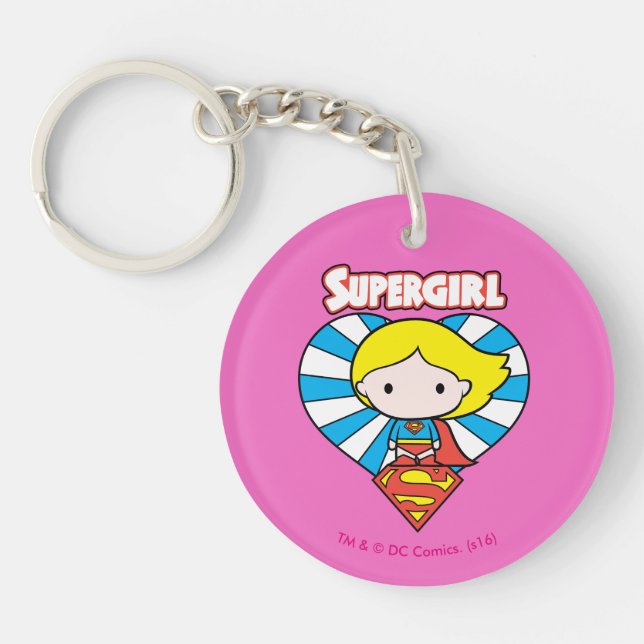 Chibi Supergirl Sternexplosion Herz und Logo Schlüsselanhänger (Vorderseite)