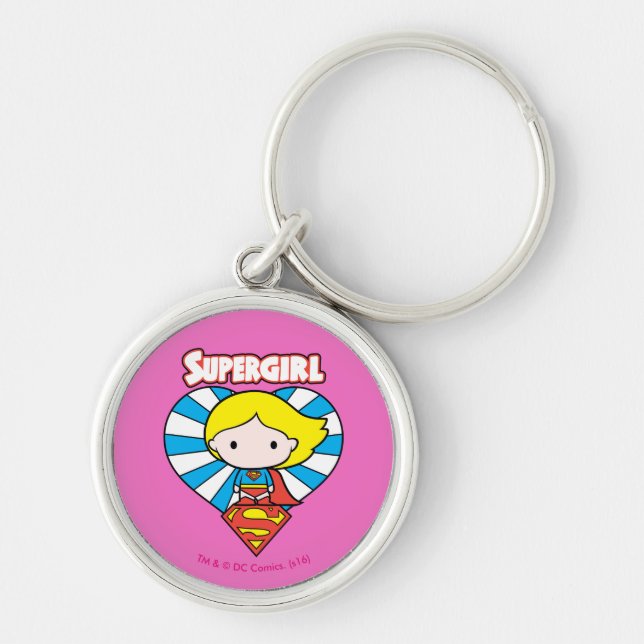 Chibi Supergirl Sternexplosion Herz und Logo Schlüsselanhänger (Vorne)