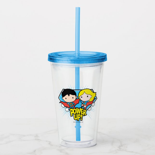 Chibi Superman & Chibi Supergirl Power Up! Acryltrinkbecher (Vorderseite)