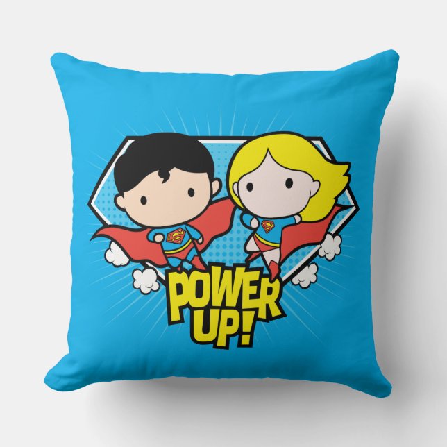 Chibi Superman & Chibi Supergirl Power Up! Kissen (Vorderseite)