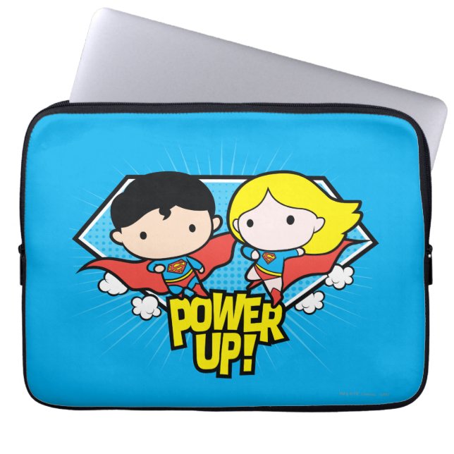 Chibi Superman & Chibi Supergirl Power Up! Laptopschutzhülle (Vorderseite)