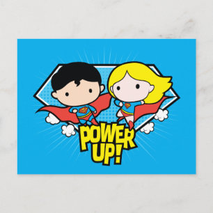 Chibi Superman & Chibi Supergirl Power Up! Postkarte