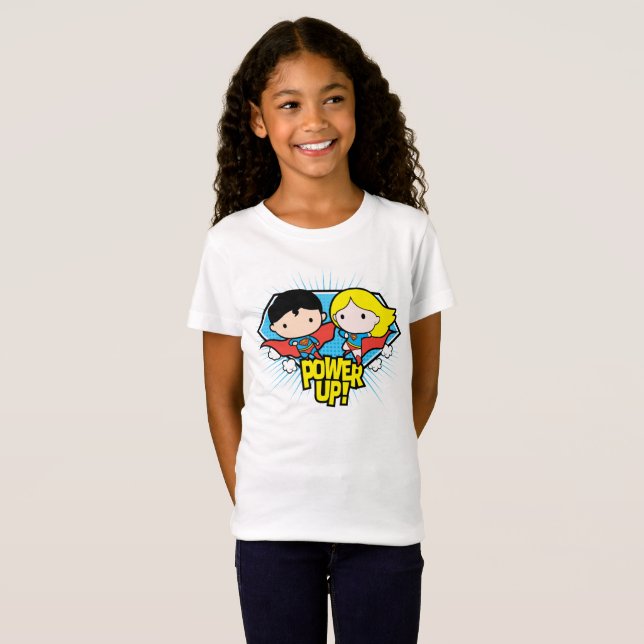 Chibi Superman & Chibi Supergirl Power Up! T-Shirt (Vorne ganz)