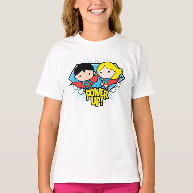 Chibi Superman & Chibi Supergirl Power Up! T-Shirt (Vorderseite)