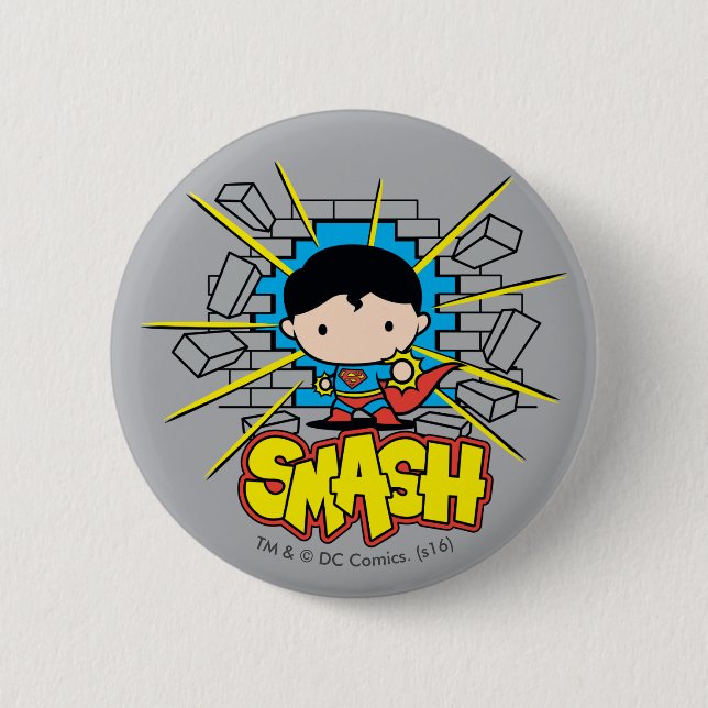 Chibi-Superman, der durch die Mauer schlug Button (Vorderseite)