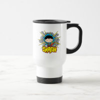 Chibi Superman durchbricht eine Ziegelmauer