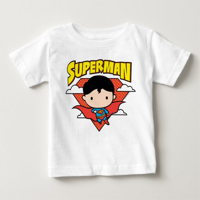 Chibi Superman Polka Dot Shield und Name Baby T-shirt (Vorderseite)