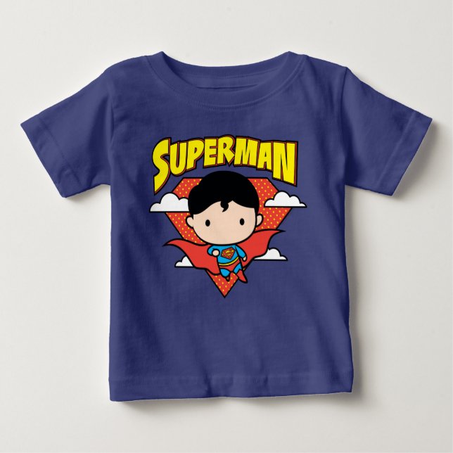 Chibi Superman Polka Dot Shield und Name Baby T-shirt (Vorderseite)