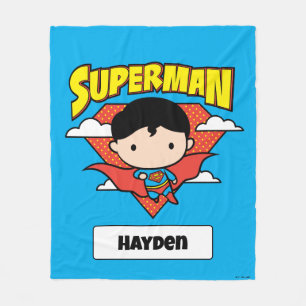 Chibi Superman Polka Dot Shield und Name Fleecedecke