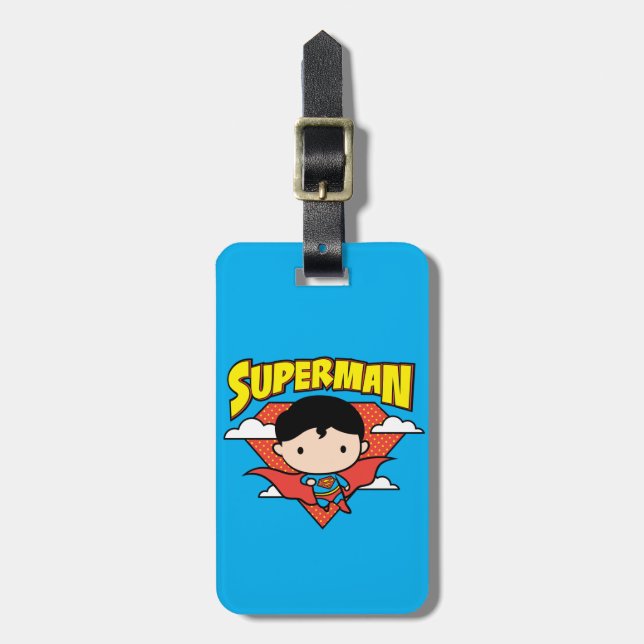 Chibi Superman Polka Dot Shield und Name Gepäckanhänger (Vorderseite vertikal)