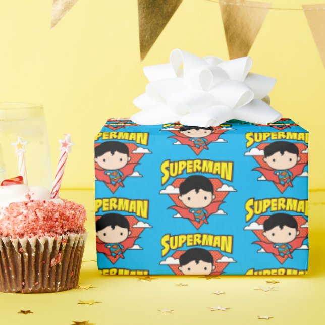 Chibi Superman Polka Dot Shield und Name Geschenkpapier (Geburtstagsparty)