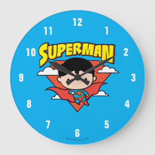 Chibi Superman Polka Dot Shield und Name Große Wanduhr
