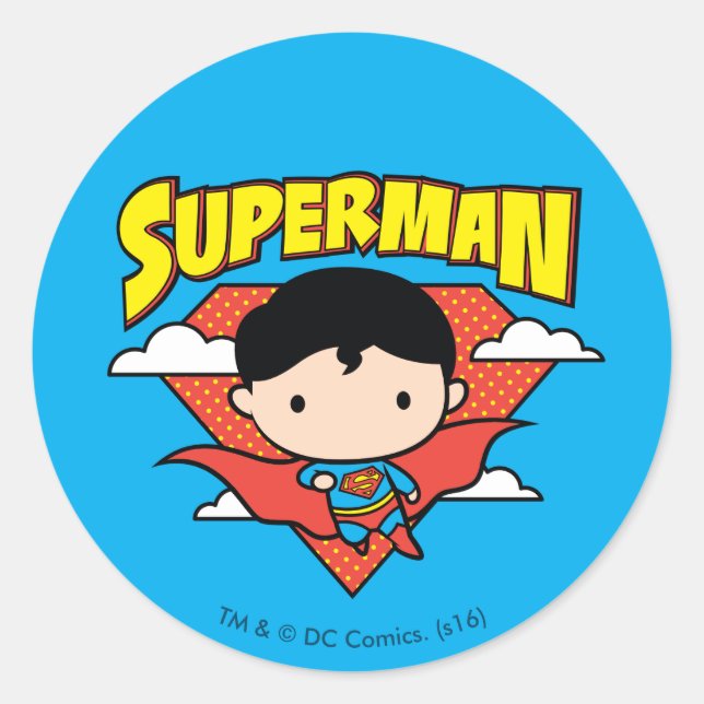 Chibi Superman Polka Dot Shield und Name Runder Aufkleber (Vorderseite)